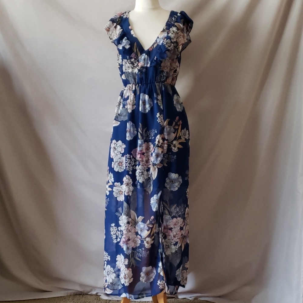 New Spirit of Grace Blue Floral Maxi Dress
